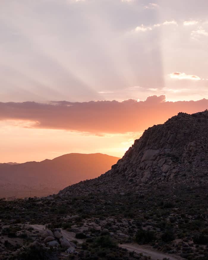 pioneertown-sunset A large mountain in front of a sunset