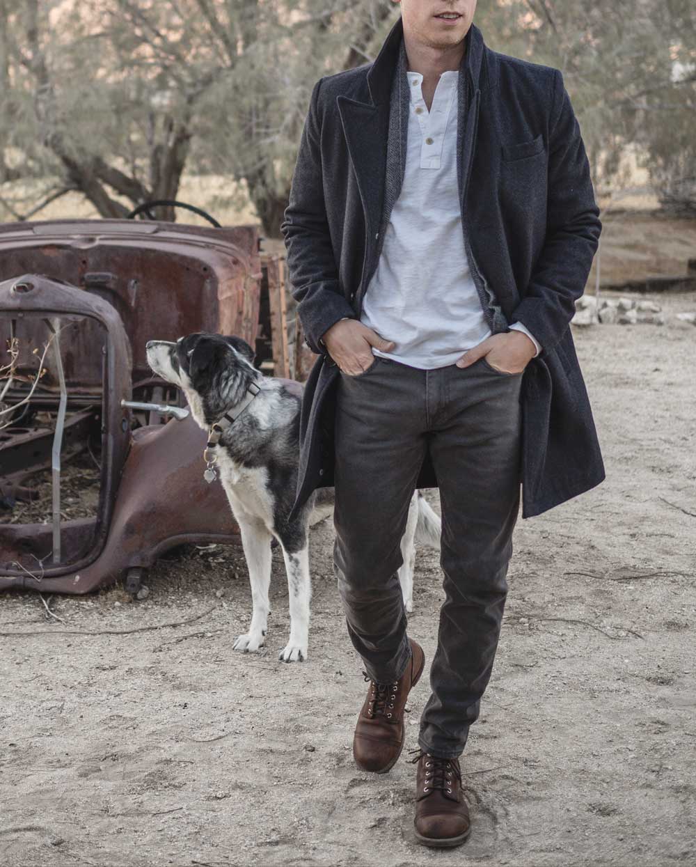 man and his dog at Joshua Tree