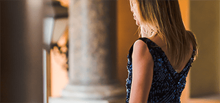 A woman facing away from the camera