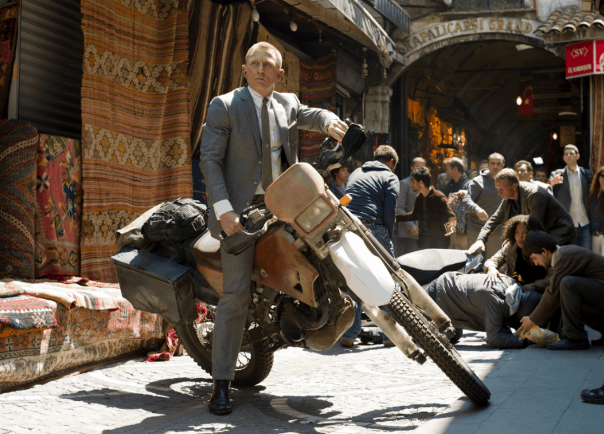 Image of Daniel Craig on a motorcycle