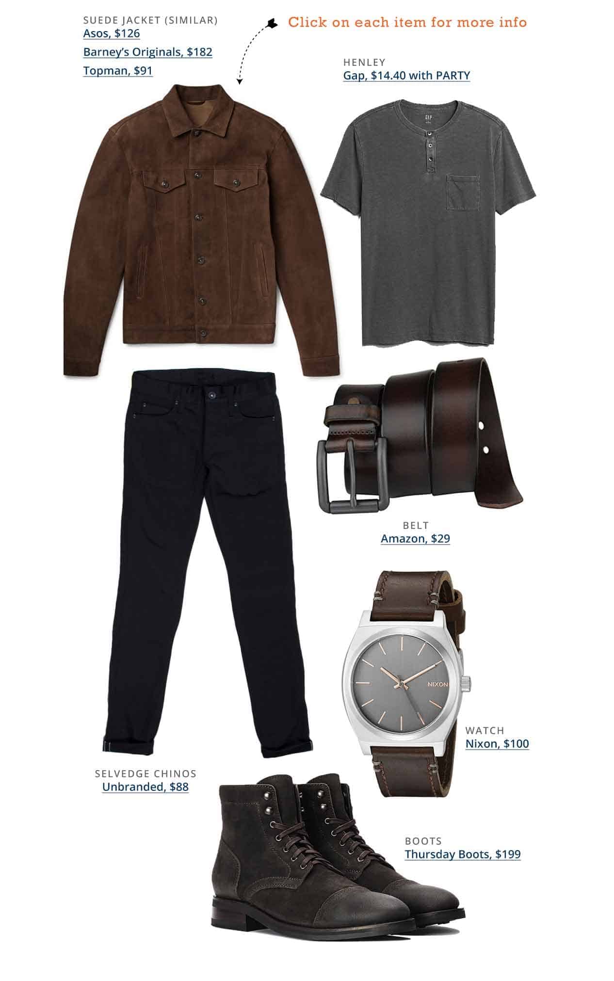 Han solo outfit inspiration brown jacket, gray henley, black jeans