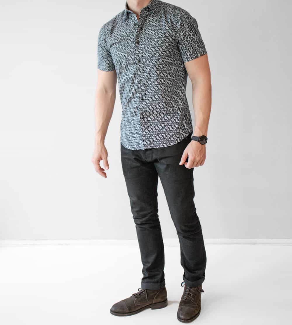 what to wear on a casual spring date mens fashion inspiration short sleeve shirt black jeans