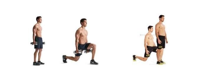 Image of man holding dumbells doing lunge workout