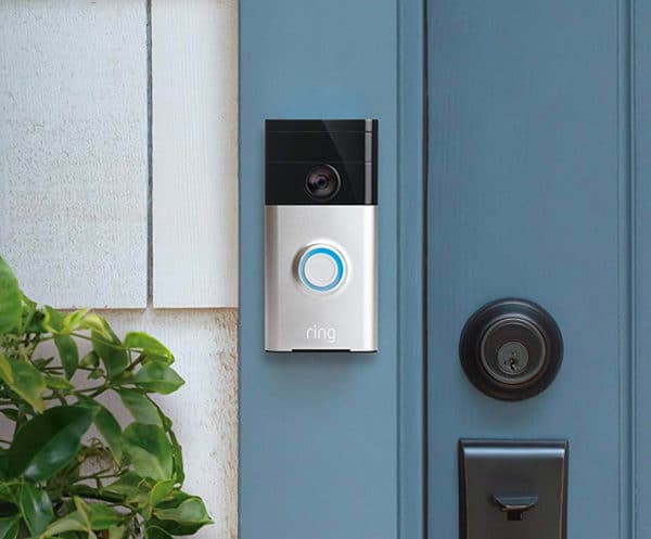 A close up of a door with Ring doorbell