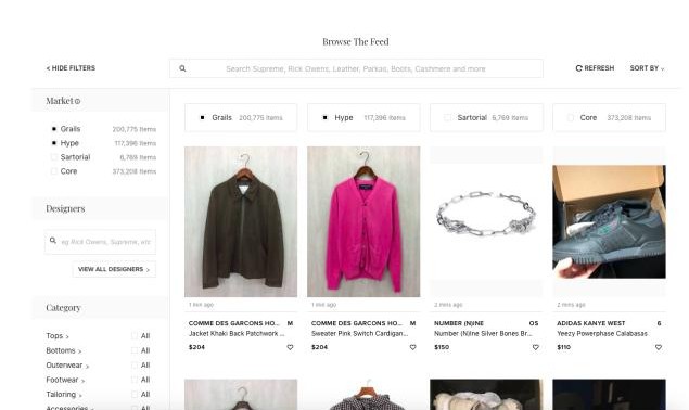 Graphical user interface of grailed website