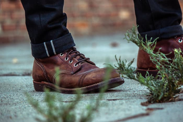 red wing iron ranger with black selvedge denim