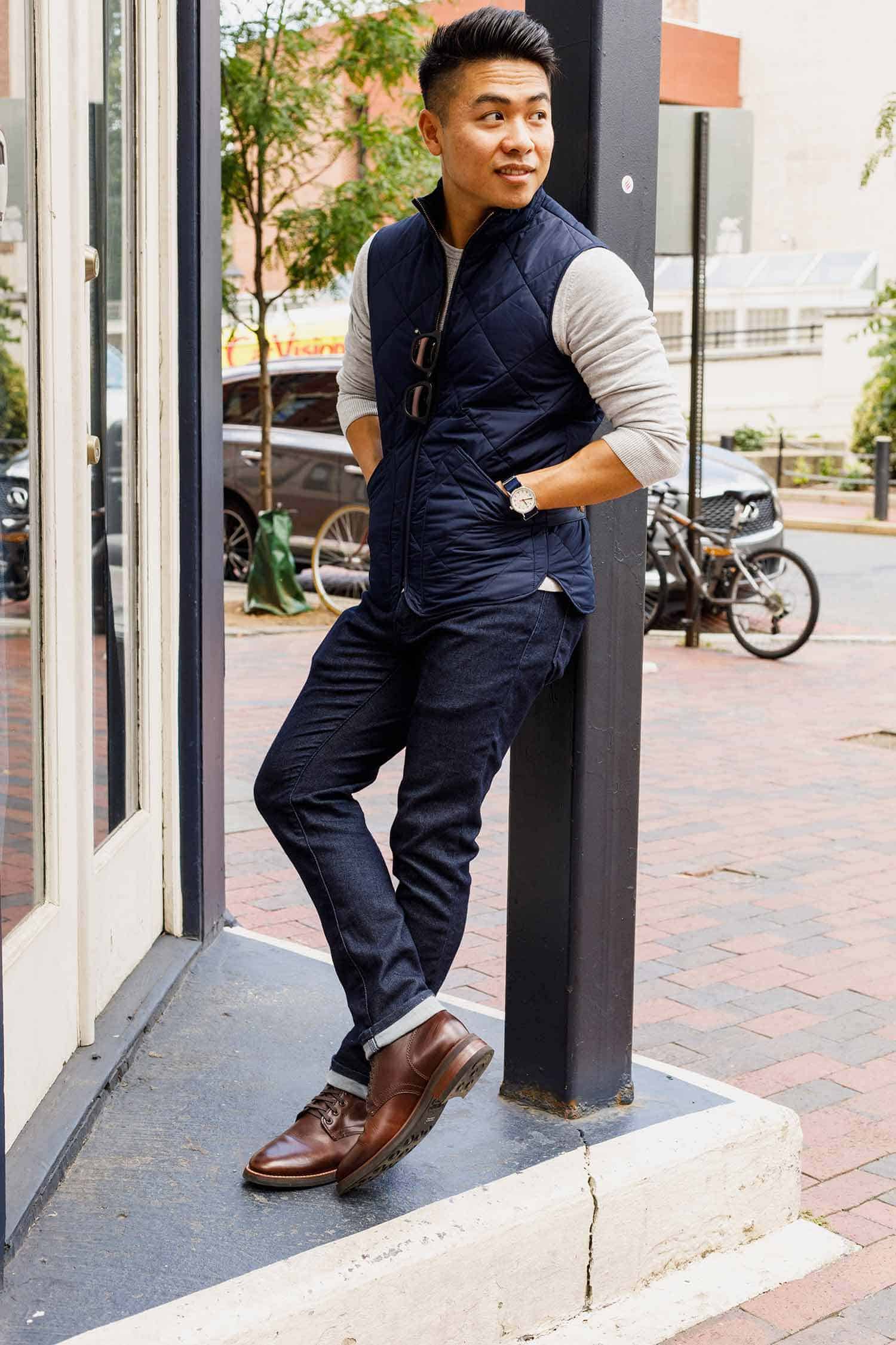 jcrew factory vest outfit men fall style