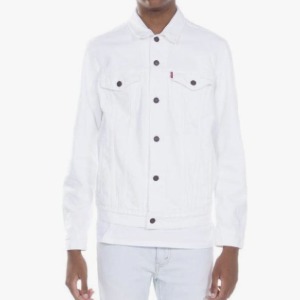 man wearing a white trucker style jacket
