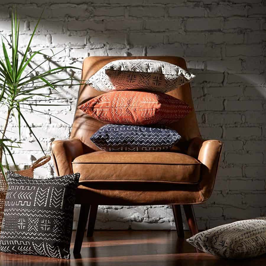 Image of Rivet Jamie Mid Century Leather Low Arm Accent Chair, 31"W, Cognac