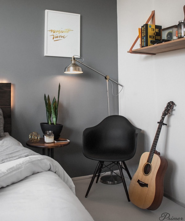 eames bucket chair in bedroom