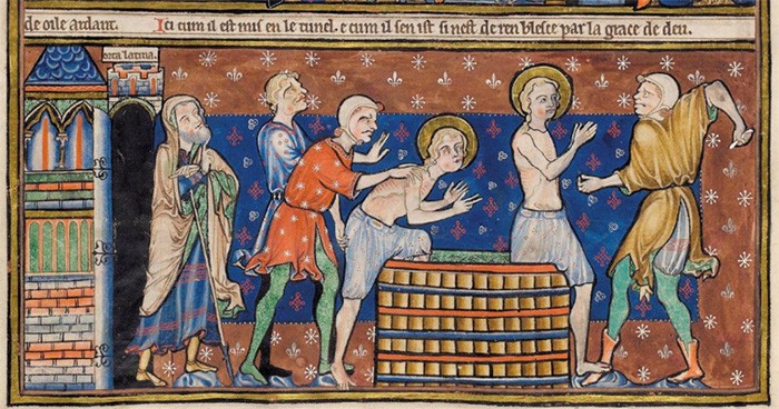 An ancient painting of people in underwear