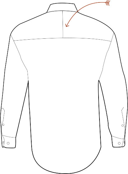 Arrow pointing at top back of a shirt