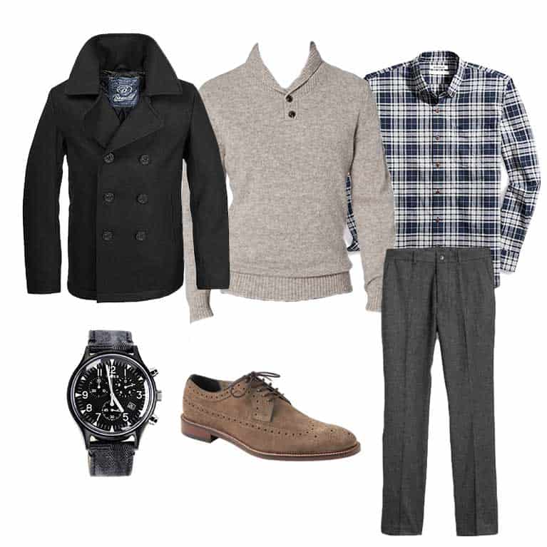 men fall and winter capsule wardrobe peacoat flannel