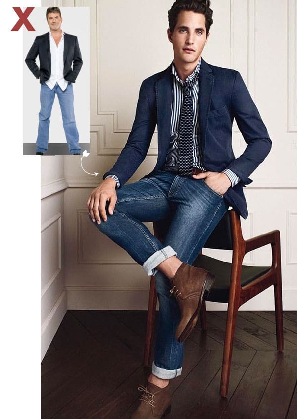 wearing jeans with a blazer