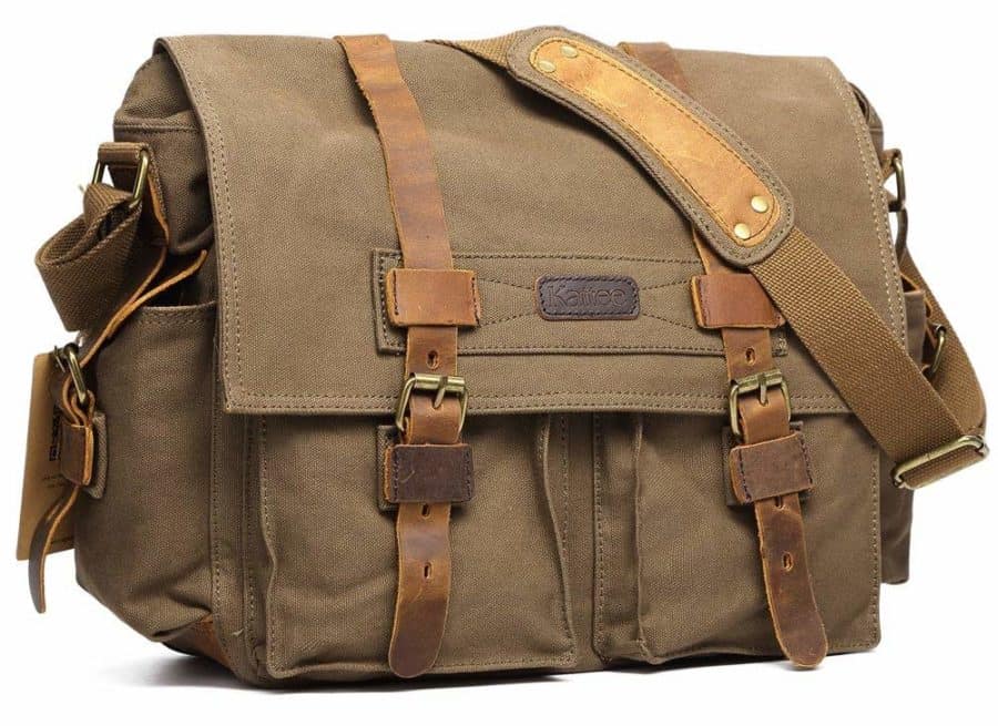 Image of Kattee Leather Canvas Camera Bag Vintage DSLR SLR Messenger Shoulder Bag