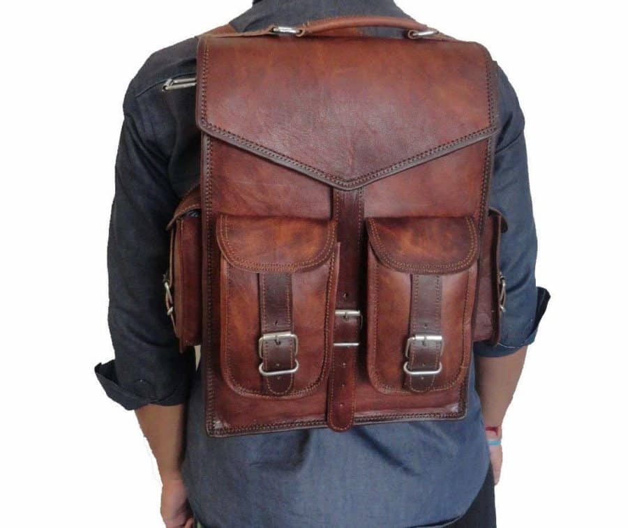 Image of Handmade World Brown Vintage Leather Backpack Laptop Messenger Bag Rucksack Sling for Men Women (12" x 16")