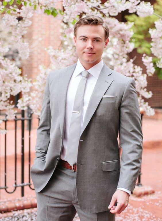 light gray suit light gray tie white shirt groom wedding suit ideas