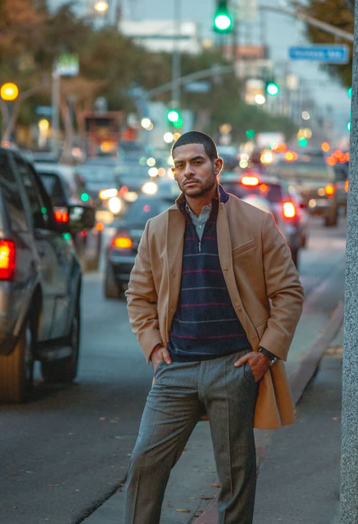 Camel Topcoat men winter outfit idea fashion