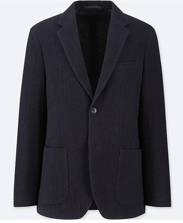 A close up of a tweed sportcoat