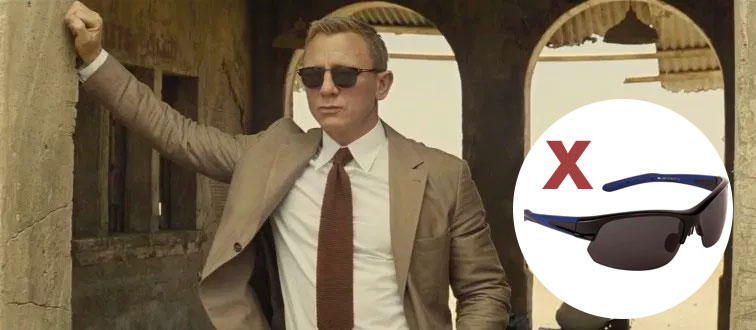 wrap around sunglasses with a suit