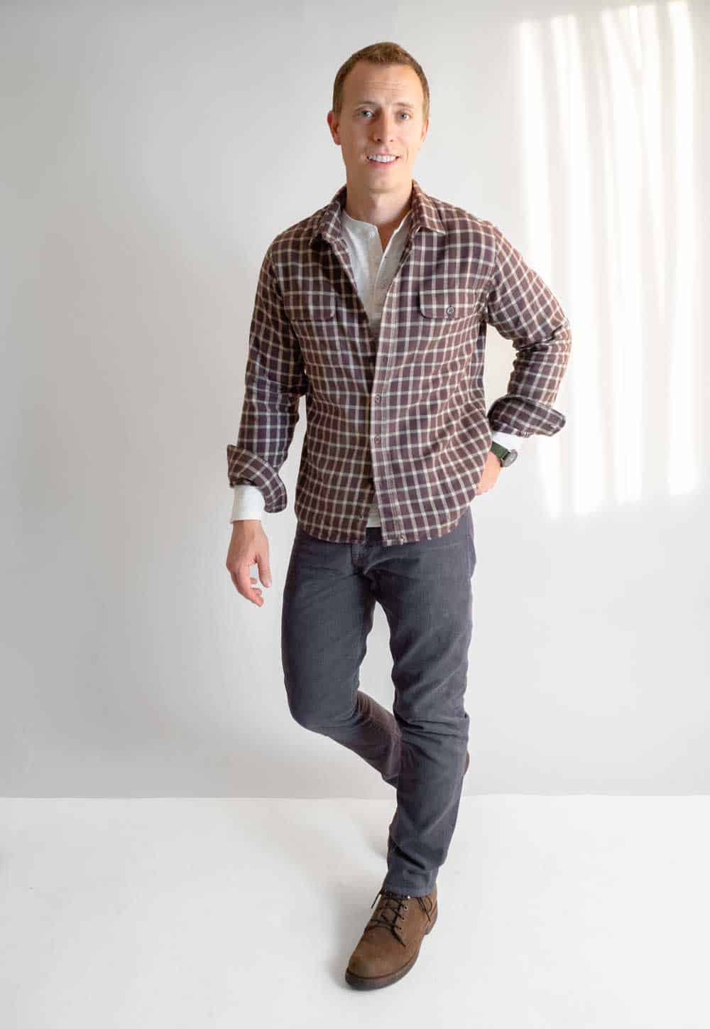 men flannel henley corduroy boots