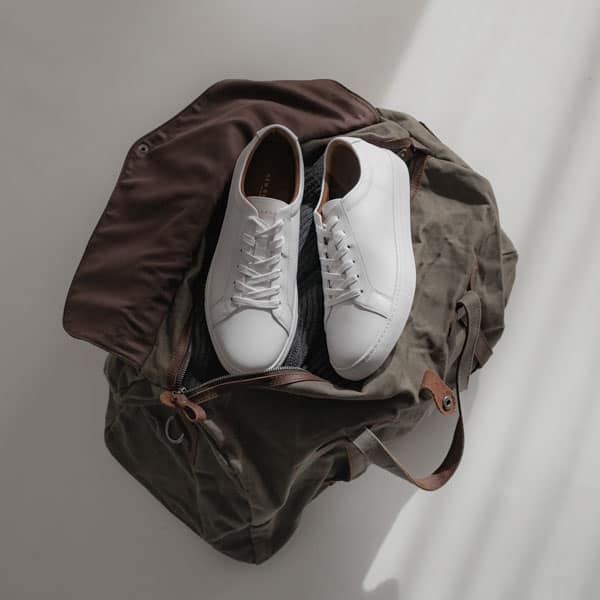 white leather sneakers