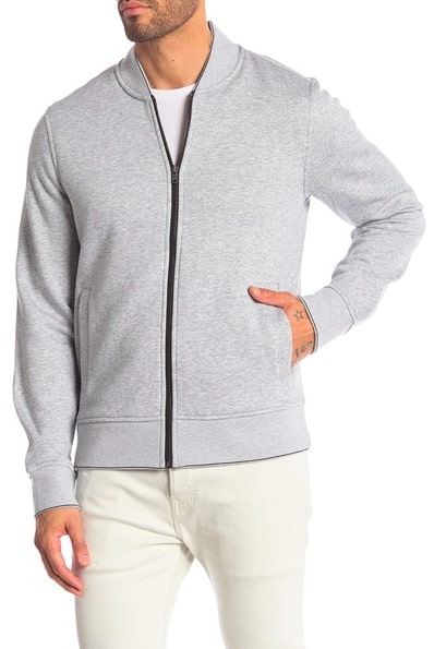 Image of Michael Kors Heathered Knit Fleece Zip Bomber Jacket