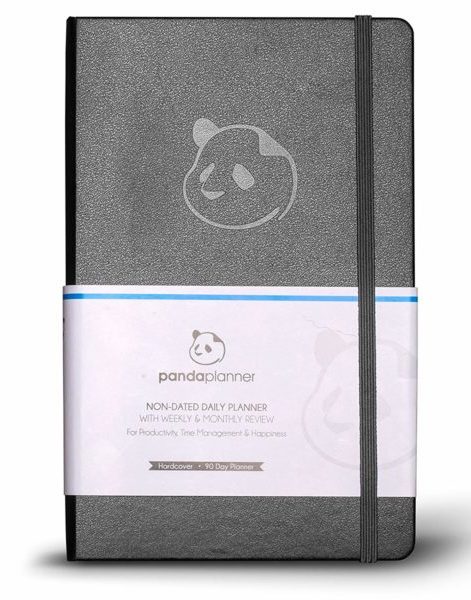 Undated Planner by Panda Planner | Day Planner Notebook | Leather Daily Planners and Organizers | Undated Weekly Planner Book | 5 by 8 Planner A5 Recyclable Paper (Black)