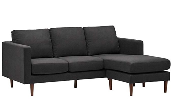 Rivet Revolve Mid Century Modern Reversible Chaise Sectional Sofa Couch, 80"W, Storm Grey