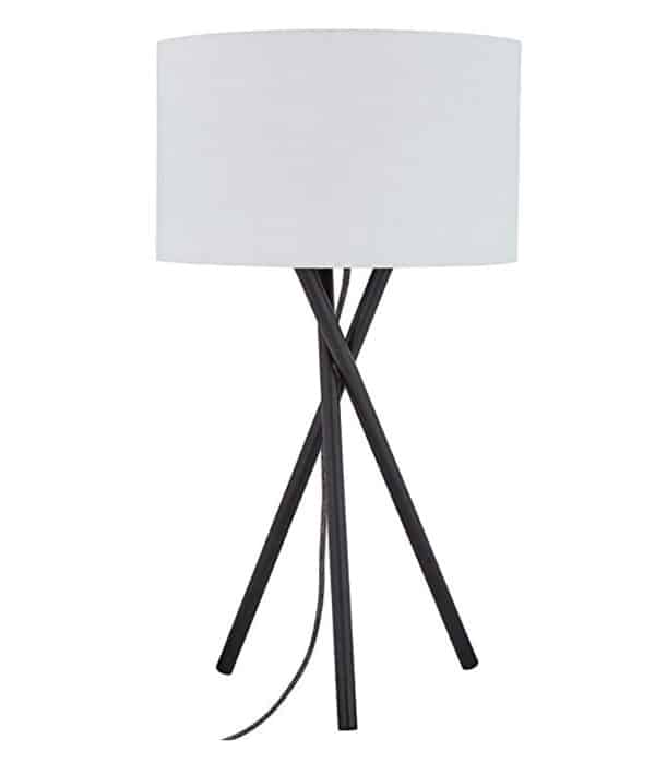 Rivet Black Metal Tripod Table Lamp, 26.5"H, With Bulb, Linen Shade