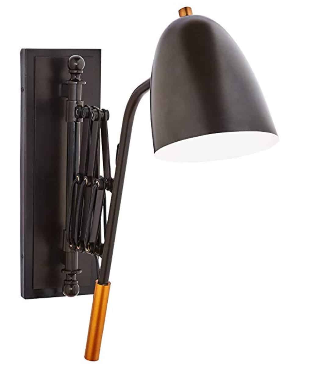 Stone & Beam Deco Black Accordion Arm Wall Mount Sconce Light Fixture with Metal Shade 20 x 28 x 6 Inches, Dark Bronze with Brass Accent