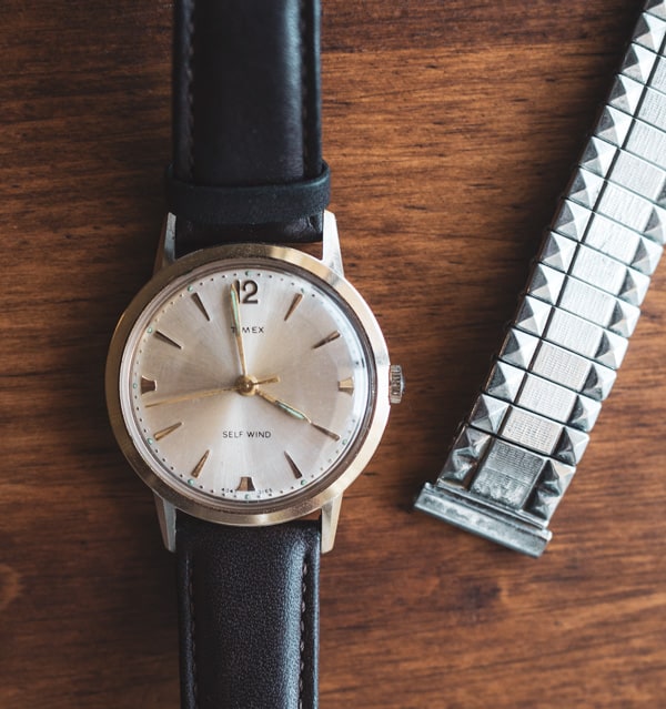 vintage timex watch with new leather strap