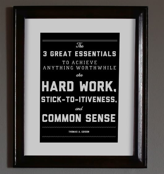 art print with hard work quote in frame