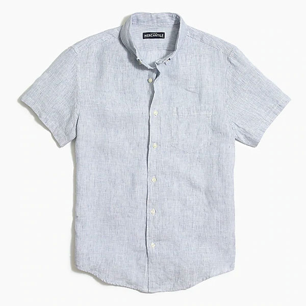 a short sleeve button front linen shirt with a chest pocket