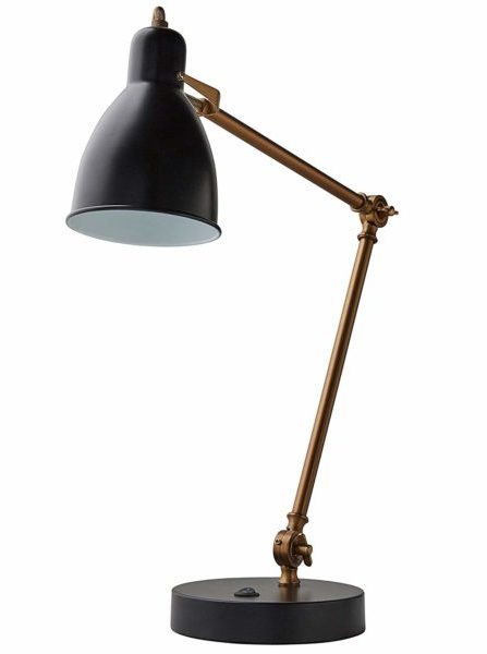 Rivet Caden Adjustable Task Table Desk Lamp With USB Port And LED Light Bulb 25.5 Inches, Black and Brass
