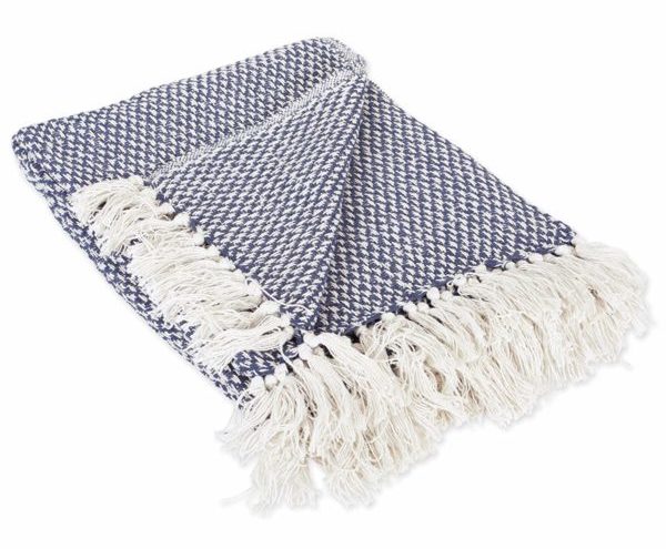 DII 100% Cotton Basket Weave Throw for Indoor/Outdoor Use Camping Bbq's Beaches Everyday Blanket, 50 x 60", Nautical Blue