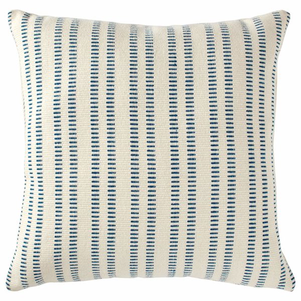 Stone & Beam French Laundry Stripe Decorative Throw Pillow, 17" x 17", Ivory, Turquoise