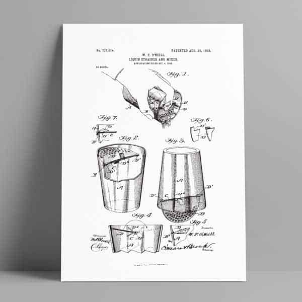 cocktail strainer patent poster