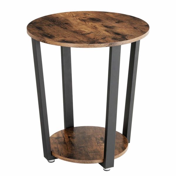 VASAGLE Industrial End Table, Metal Side Table, Round Sofa Table with Storage Rack, Stable and Sturdy Construction, Easy Assembly, Wood Look Accent Furniture with Metal Frame ULET57X