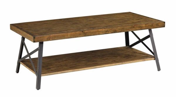 Emerald Home Chandler Rustic Industrial Solid Wood and Steel Coffee Table with Open Shelf