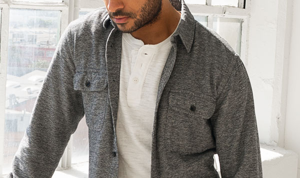 brushed flannel shirt waffle henley