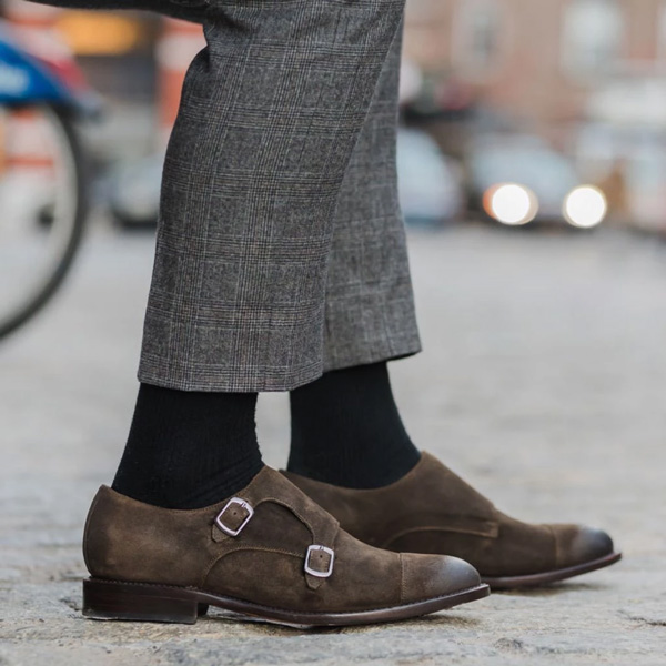 olive brown double monk strap dress shoes