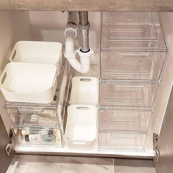 space saving bins and drawers for under the sink organization