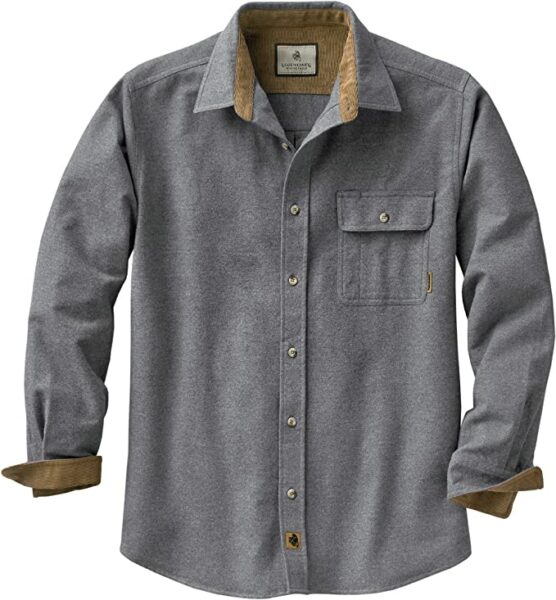 image of a grey long sleeve button down flannel shirt