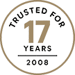 A badge that reads Trusted for 17 Years, 2008