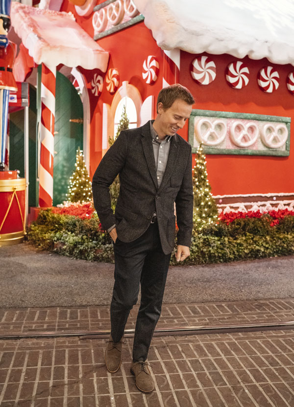 brown blazer black khakis tan shoes