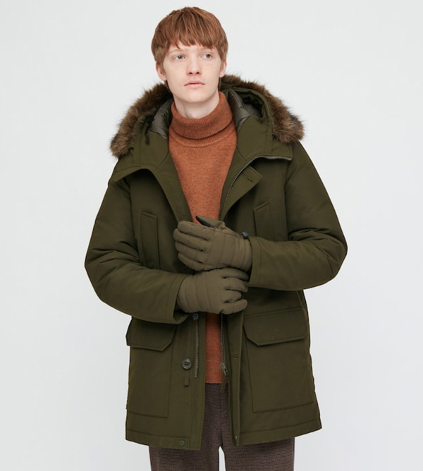 man wearing uniqlo winter parka