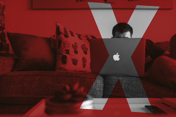 working from home on the couch