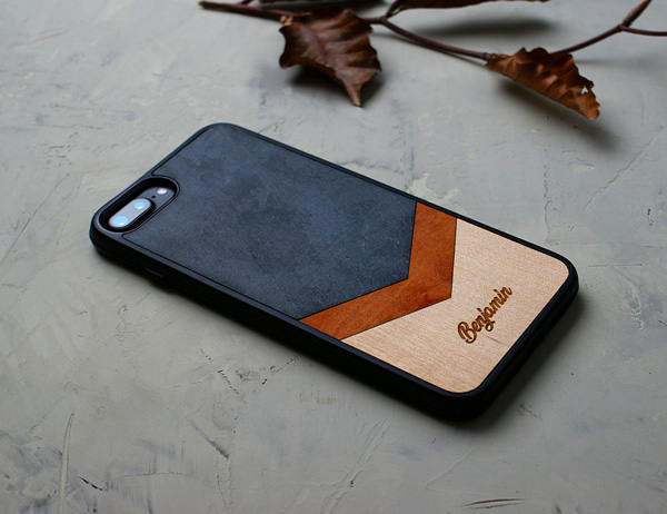 wood and leather phone case