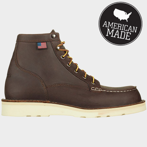 A close up of american made boots